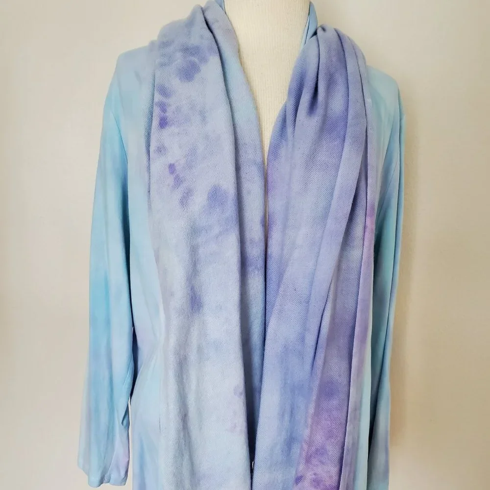 NEW soft Cashmere Scarf Wrap fringe tie dyed brunello blue pink purple